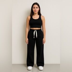 Black Lounge Pants with White Drawstring